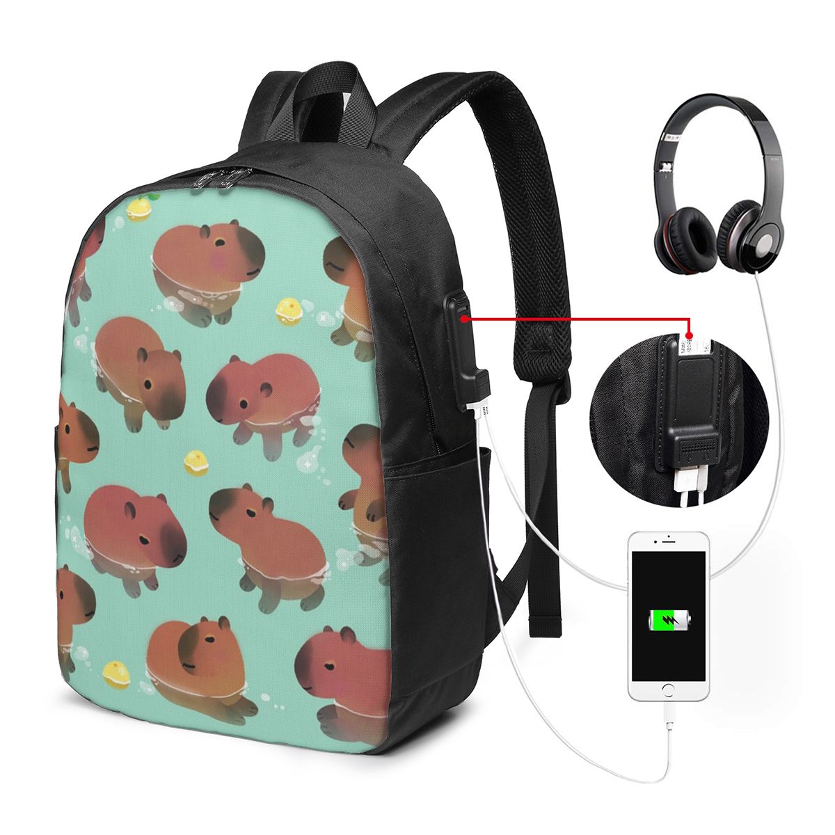 Women Bags For Laptop - Capybara Animal Pattern Backpack Travel Notebook