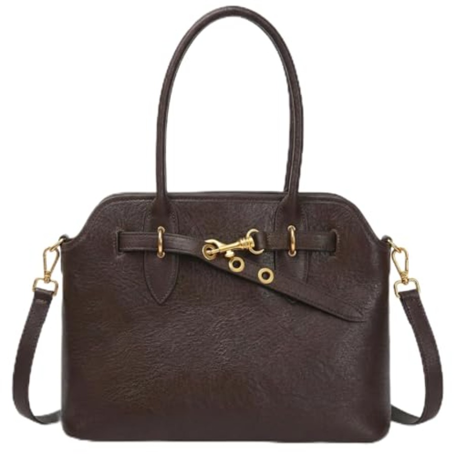 Top Handle Structured - Genuine Leather Satchel Crossbody Bag for