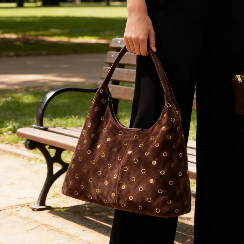 Suede Metal Studded Tote Bag w - Women'S Vegan Bags ulasan dan harga