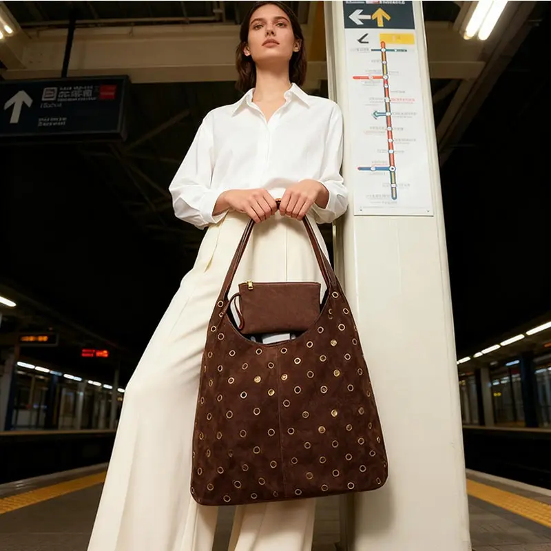 Suede Metal Studded Tote Bag w - Women'S Vegan Bags ulasan dan harga