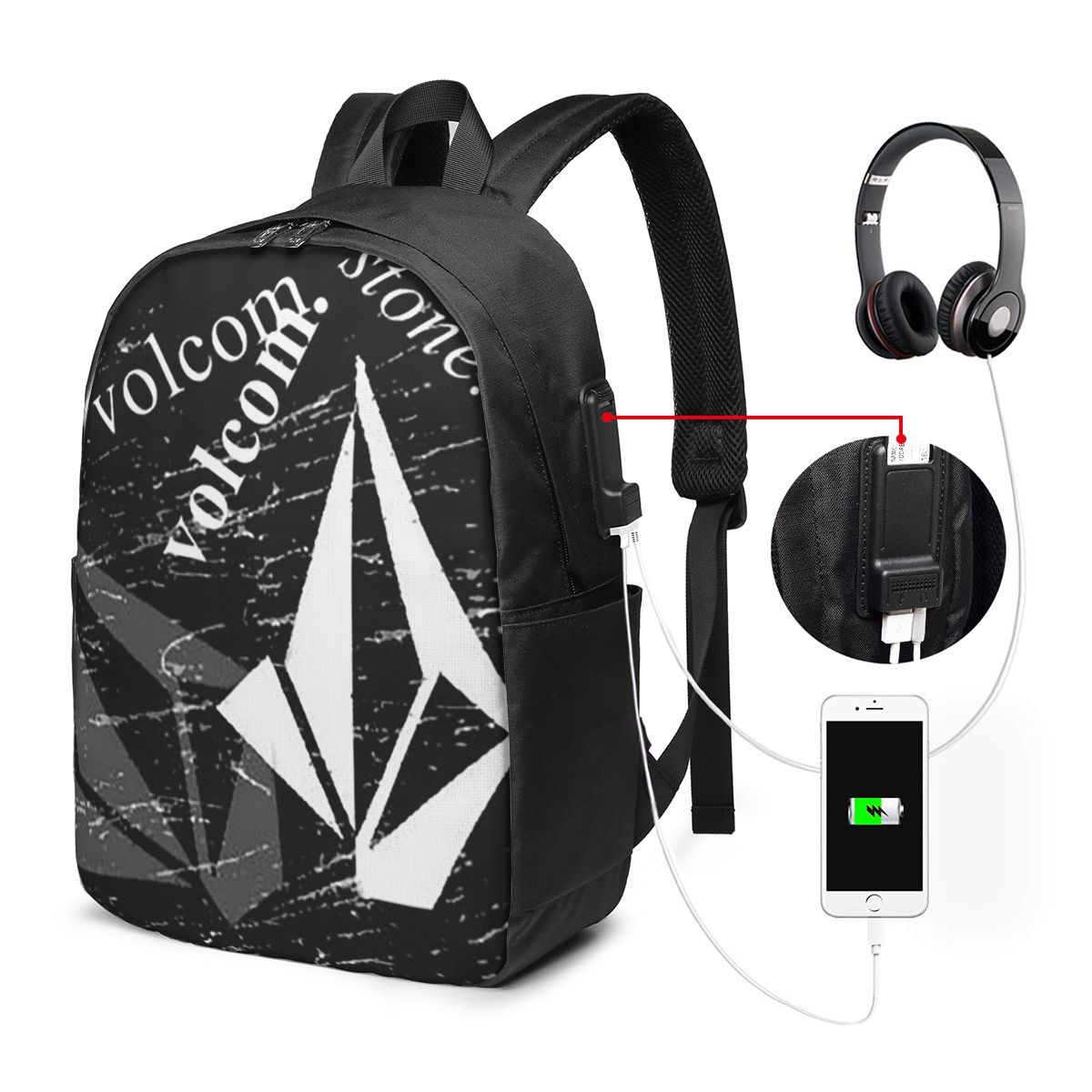 V-Volcom Logo Backpack Travel  - Women Bags For Laptop ulasan dan harga