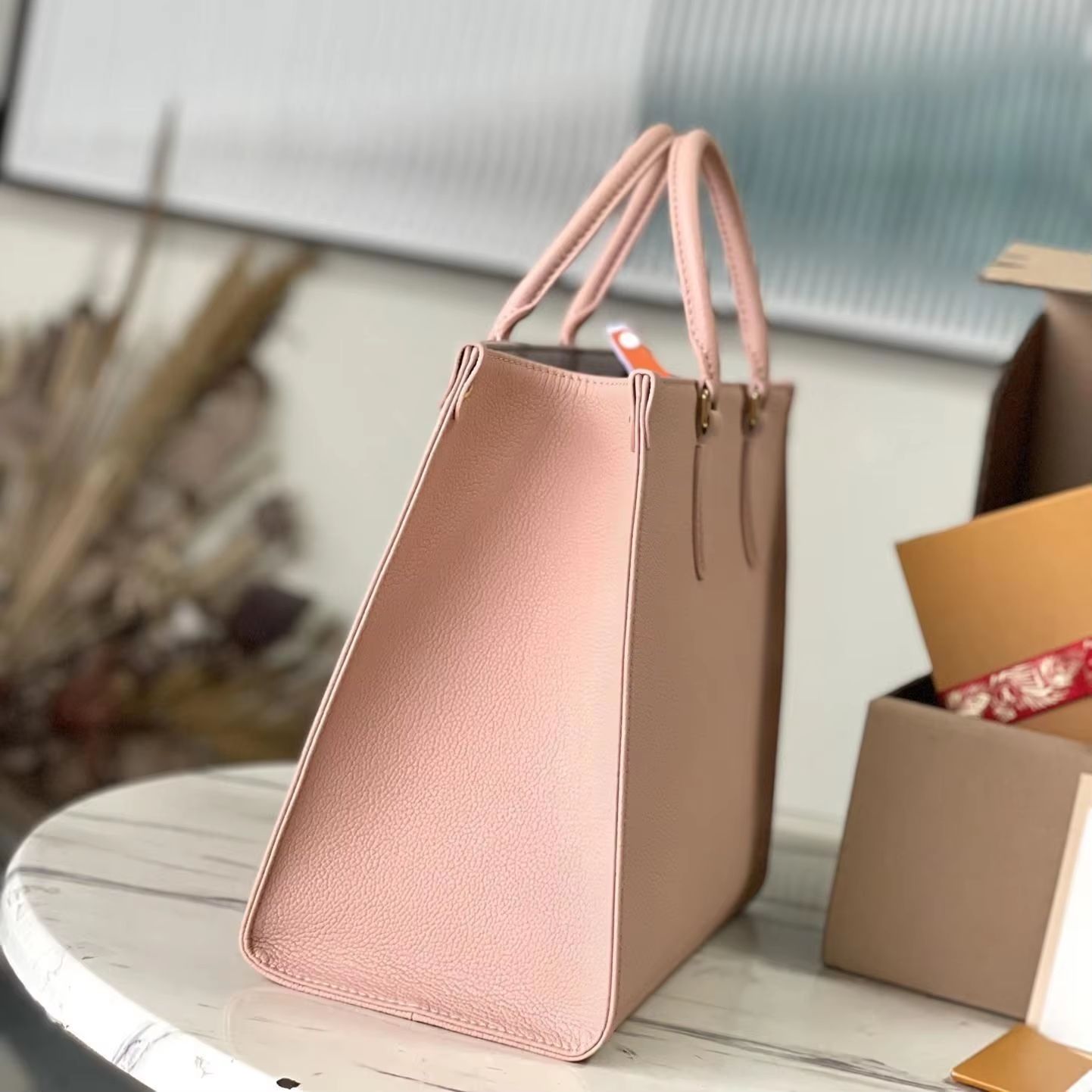 Blush pink granular leather st - Top Handle Structured ulasan dan harga