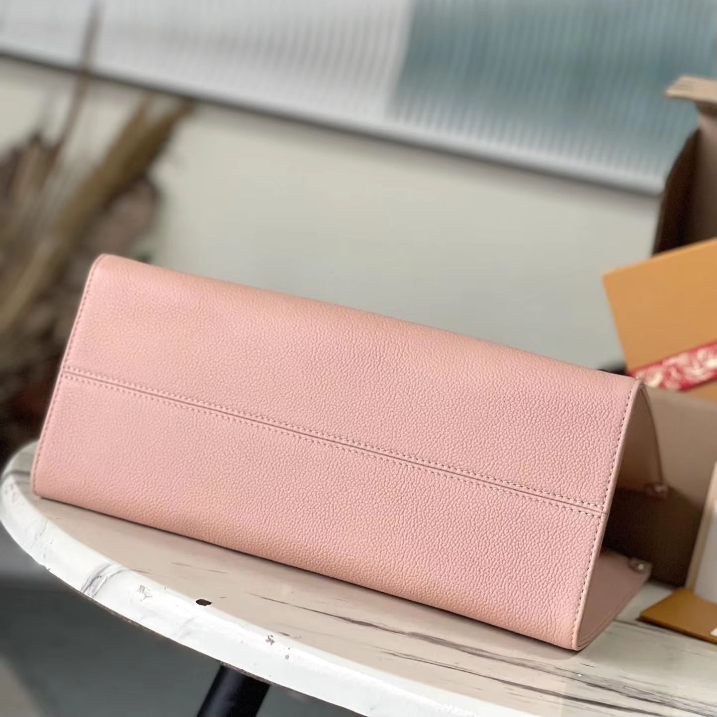 Blush pink granular leather st - Top Handle Structured ulasan dan harga