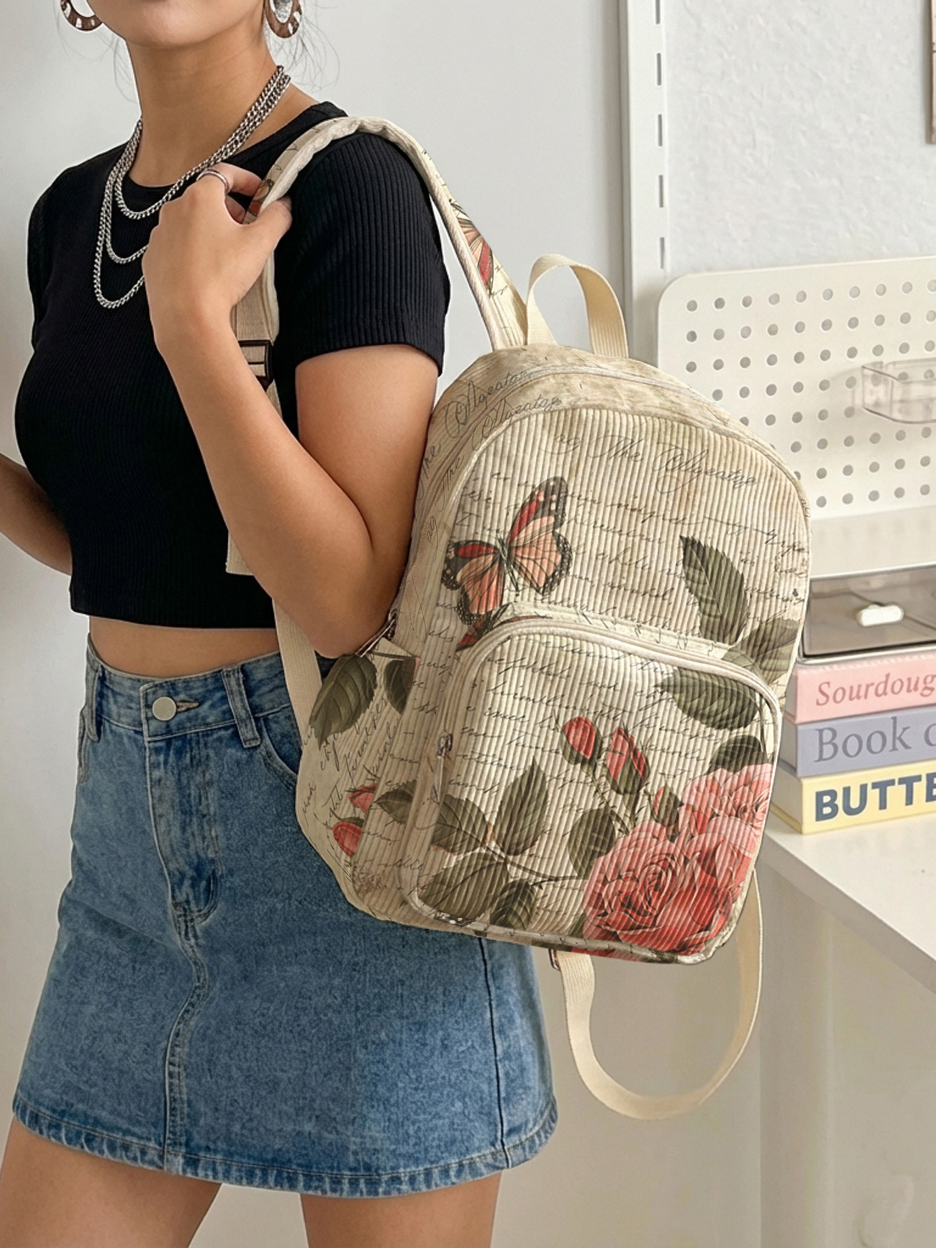 Vintage Roses & Butterfly Prin - Women'S Vegan Bags ulasan dan harga