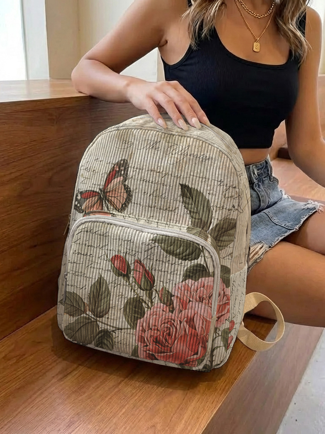 Vintage Roses & Butterfly Prin - Women'S Vegan Bags ulasan dan harga